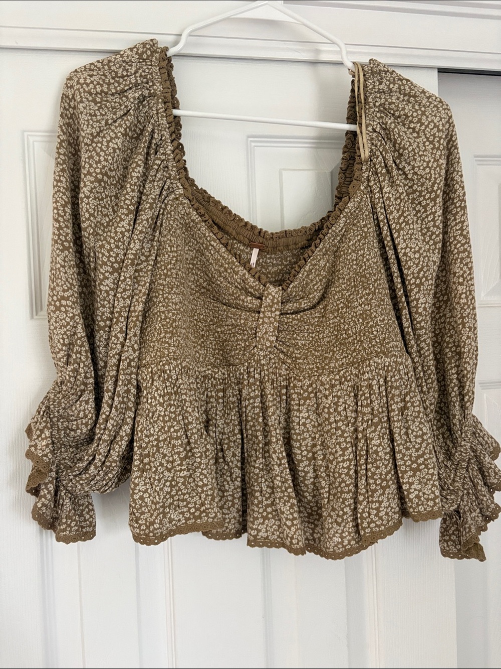 Olive floral blouse- Free People